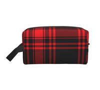 Organizzatore per cosmetici di grande capacità, a forma di tartan scozzese rosso e nero natalizio, borsa da viaggio per il trucco da donna