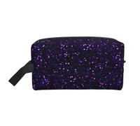 Organizzatore per cosmetici di grande capacità, borsa da viaggio per il trucco da donna, colore viola ametista scuro e glitter.