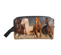 Organizzatore per cosmetici di grande capacità, borsa da viaggio per il trucco da donna, con cavalli marroni al galoppo nel deserto.