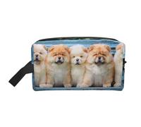 Organizzatore per cosmetici di grande capacità, borsa da viaggio per il trucco da donna, con cinque cuccioli di Chow-Chow.