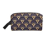 Organizzatore per cosmetici di grande capacità, borsa da viaggio per il trucco da donna, con conchiglie blu navy e dorate in stile Art Déco.