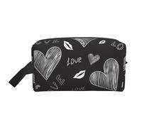 Organizzatore per cosmetici di grande capacità, borsa da viaggio per il trucco da donna, con cuori scritti a mano e parole d'amore.