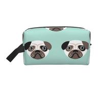 Organizzatore per cosmetici di grande capacità, borsa da viaggio per il trucco da donna, con illustrazione di cucciolo blu di carlino e motivo per bambini.