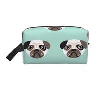 Organizzatore per cosmetici di grande capacità, borsa da viaggio per il trucco da donna, con illustrazione di cucciolo blu di carlino e motivo per bambini.