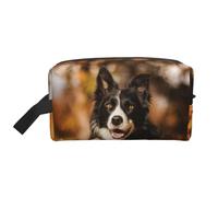 Organizzatore per cosmetici di grande capacità, borsa da viaggio per il trucco da donna, con motivo Border Collie Bokeh, autunno e nero.