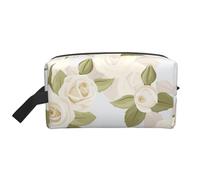 Organizzatore per cosmetici di grande capacità, borsa da viaggio per il trucco da donna, dipinto a mano con rosa bianca.