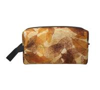 Organizzatore per cosmetici di grande capacità, borsa da viaggio per il trucco da donna, in lino autunnale con foglie d'oro e beige marrone.