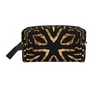 Organizzatore per cosmetici di grande capacità, borsa da viaggio per il trucco da donna, modello Africa Wild Zebra, a righe nere e dorate.