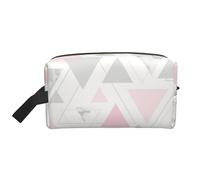 Organizzatore per cosmetici di grande capacità, borsa da viaggio per il trucco da donna, motivo geometrico a triangolo in marmo rosa, grigio e argento.