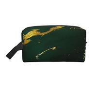 Organizzatore per cosmetici di grande capacità, borsa da viaggio per il trucco da donna, tonalità terra verde intenso, marmo dorato, smeraldo