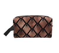Organizzatore per cosmetici di grande capacità, borsa da viaggio per il trucco da donna, ventagli Art Déco in oro rosa su nero