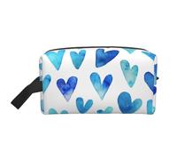Organizzatore per cosmetici di grande capacità, elegante e romantico, unico, con cuore blu, borsa da viaggio per il trucco da donna
