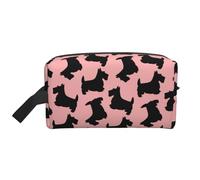 Organizzatore per cosmetici di grande capacità, modello Scottish Terrier, rosa e nero, borsa da viaggio per il trucco da donna