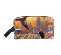 Organizzatore per cosmetici di grande capacità, stampa "Cane che cattura il fagiano", borsa da viaggio per il trucco da donna