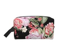 Organizzatore per cosmetici di grande capacità, stampa di fiori di peonia e rose, borsa da viaggio per il trucco da donna