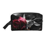 Organizzatore per cosmetici di grande capacità, stampa di rose nere gotiche, borsa da viaggio per il trucco da donna