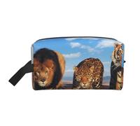 Organizzatore per cosmetici di grande capacità, stampa leone, leopardo e tigre che lottano per il cibo, borsa da viaggio per il trucco da donna