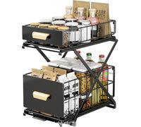 Organizzatore per Cucina Pieghevole a 2 Livelli, 26 * 40 * 43CM Portaspezie, Cassetto Estraibile Regolabile in Altezza, Organizzatore per Armadietto Salvaspazio, per Spezie, Cosmetici, Bagno (Nero)