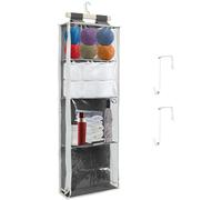 Organizzatore per filati da appendere, con 4 grandi tasche, trasparente, con cerniere, ganci da porta, per ferri da maglia, uncinetti, palline da cucito (grigio)