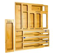 Organizzatore per fogli di alluminio e involucri di plastica in bambù con taglierina, organizer per sacchetti Ziploc con taglierina per cassetto da cucina, dispenser compatibile con sacchetti da
