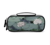Organizzatore per il trucco con stampa di ninfee nere, borsa da viaggio per il trucco, borsa cosmetica per donna, articoli da toeletta da viaggio