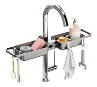 Organizzatore per lavabo da bagno - ABS PP 52x12cm, Rubinetto a parete a | Mensola con ganci e design verticale | Organizer per bancone del lavandino | Per bagno WC lavabo cucina vanità