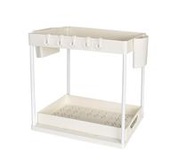 Organizzatore per Mobili da Cucina, Organizer Sottolavello Cucina a 2 Livelli, Portaoggetti Ripiano Multiuso Sotto Lavello, Scorrevole Scaffale Sottolavello Portaoggetti, per bagno cucina (Bianco)