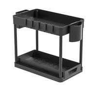 Organizzatore per Mobili da Cucina, Organizer Sottolavello Cucina a 2 Livelli, Portaoggetti Ripiano Multiuso Sotto Lavello, Scorrevole Scaffale Sottolavello Portaoggetti, per bagno cucina (Nero)