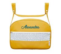 Organizzatore per passeggino personalizzato - Sacchetto con Nome per carrozina - Borsa di grandi dimensioni ricamatta per passeggino - Lami verdi - Senape - Nenel