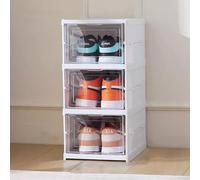 Organizzatore per Scarpe per Armadio, Scatole Portascarpe A 3/6 Ripiani in Plastica Bianca Trasparente, Armadietti Portascarpe Pieghevoli, Contenitore per Scarpe da Ginnastica, 3-Tier