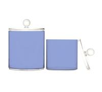 Organizzatore per trucchi in plastica trasparente a tinta unita blu roya con coperchio, contenitori decorativi per tamponi di cotone, confezione da 2