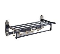 Organizzatore Portasciugamani con barra portasciugamani e 7 ganci, mensola portasciugamani pieghevole da 19,6" con squisita decorazione intagliata, supporto da parete for riporre gli asciugamani for i