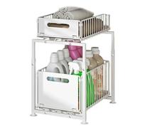 Organizzatore Ripiano Estraibile 2 Piani Mobile Cucina Bagno Dispensa | Organizzatore ripiano estraibile a 2 livelli. Cestino scorrevole per cucina, sotto lavello organizzazione(White)