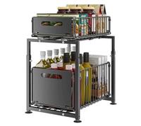 Organizzatore Ripiano Estraibile 2 Piani Mobile Cucina Bagno Dispensa | Organizzatore ripiano estraibile a 2 livelli. Cestino scorrevole per cucina, sotto lavello organizzazione(Black)