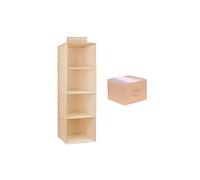Organizzatore salvaspazio per armadio, 4 ripiani con divisori, tasca laterale, tessuto non tessuto, appendiabiti, colore sabbia.