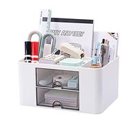 Organizzatore scrivania versatile con 5 scomparti, 2 cassetti e opzioni di conservazione multifunzionali - ideale per forniture da ufficio, articoli di cancelleria e accessori da scrivania.