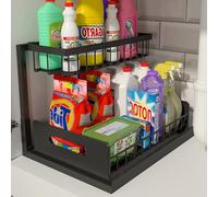 Organizzatore sotto il lavello per armadietto a scorrimento 2 livelli Ripiano scorrevole Ripiani Cassetto di stoccaggio con maniglie Facile da installare Design griglia in acciaio stabile e resistente