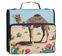 Organizzatore vintage Boho con fiori di cactus cammello 3,8 cm 3 anelli organizer raccoglitore con tracolla multi-tasca borsa organizer per documenti per scuola media Carpeta con cremallera