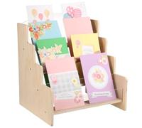 Organizzatori di carte portatili, Scaffale di visualizzazione vuoto al dettaglio, espositore per adesivi in acrilico in legno a 4 livelli, supporto per riporre cartoline da banco, espositore per