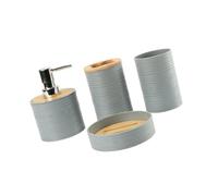 Organizzatori per il piano di lavoro del bagno, 4 pezzi, con accento in bambù, include portasapone, portaspazzolino, motivo ondulato, set di portasapone in bambù