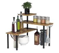 Organizzazione per la cucina Organizzatore da banco Organizzatore a 3 livelli Mensola angolare con 4 ganci laterali da cucina Organizer per bancone del bagno, zona caffè sopra il lavandino