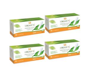 Organyc Tamponi in Cotone Certificato 100% Biologico per Flusso Molto Intenso, 4 Confezioni da 16 Unità, Totale 64 Unità