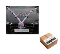 Organza M + Cuori - Decorazioni per Auto, Nastro in Organza + Cuori Ornamentali, per sposi, Matrimoni (Rosa/Bianco/Bianco)
