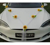 Organza M, gioielli per auto, coppia di rose, decorazione per auto, matrimonio, auto, matrimonio, decorazione per auto (girasole/bianco)