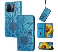 ORGCIUFB Custodia sottile per Xiaomi Redmi 12C/Redmi 11A Custodia a portafoglio con porta carte, in pelle goffrata, motivo floreale, custodia a libro antiurto protettiva per donna (blu)