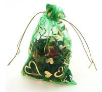 ORGEFY 100 Pezzi/Lotto 7X9 cm 9X12 cm 11X16 cm 13X18 cm Sacchetto di Organza Color Oro a Forma di Cuore Rosa, per imballaggio di Gioielli, Sacchetti Natalizi, Cuore Verde Oro, 7x9 cm, 100 Pezzi