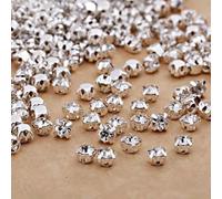 ORGEFY 4 mm 5 mm 7 mm 8 mm Artigli d'Argento Strass Rotondi da Cucire per Ricamo Fai da Te Cristalli di Vetro Pietre Vestiti-Bianco-Strass Artiglio-7 mm 50 Pezzi