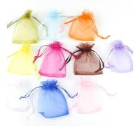 ORGEFY 50 Pezzi/Lotto Sacchetti Natalizi in Organza con Coulisse per Gioielli, Sacchetti per Caramelle e Feste, 5x7 cm, 7x9 cm, 9x12 cm, 10x15 cm, Colori Misti, 7x9 cm