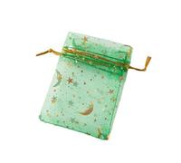 ORGEFY 50 Sacchetti in Organza con Coulisse, a Forma di Luna e Stella, con Colori Misti, per Gioielli e Caramelle, per bomboniere e Confezioni Regalo, Verde Oro, 7 x 9 cm.