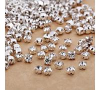 ORGEFY mm 5 mm 7 mm 8 mm Artigli d'Argento Strass Rotondi da Cucire per Ricamo Fai da Te Cristalli di Vetro Pietre Vestiti Vestito-Bianco-Strass Artiglio-7 mm 50 Pezzi